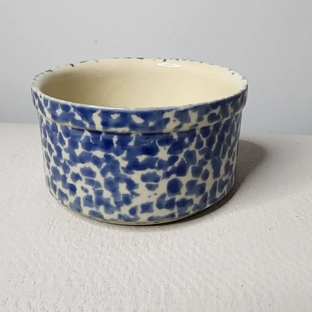 Vintage Spongeware Crock Blue Colored stamped Pottery Heritage Pottery Stoneware